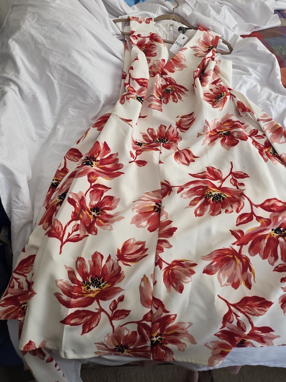 Lane Bryant Cream Midi Dress with Red Floral Print